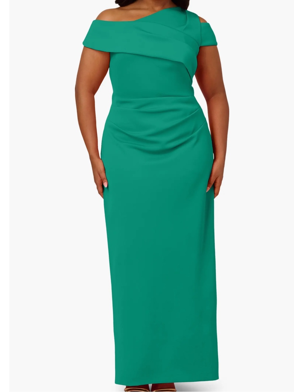 Adrianna Papell Plus Green Asymmetric Drape Sheath Gown